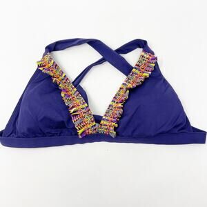 Lucky Brand Purple Multicolor Ruffle Bikini Top - Medium